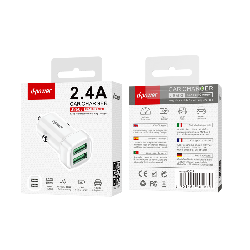 Adaptateur voiture 2 USB - Blanc